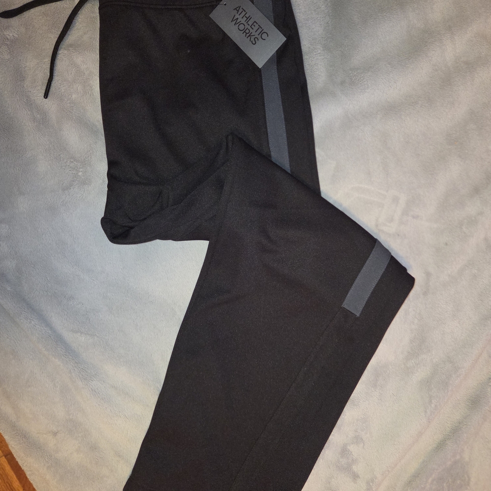 Athletic Works Black Sweatpants with Gray Accent Stripe